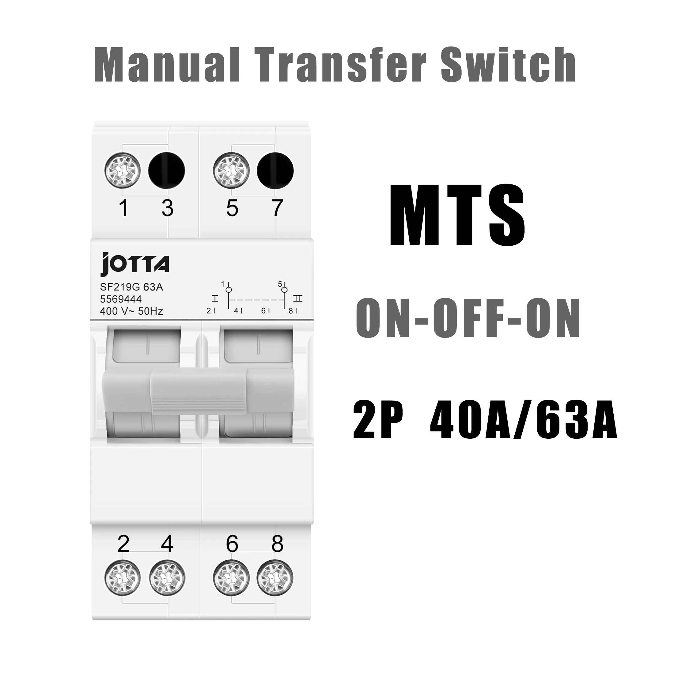 Ручной резервный переключатель MTS 2P 40A 63A Изолирующий переключатель с двойным питанием и ручным преобразованием 
Ручной резервный переключатель MTS 2P 40A 63A Изолирующий переключатель с двойным питанием и ручным преобразованием