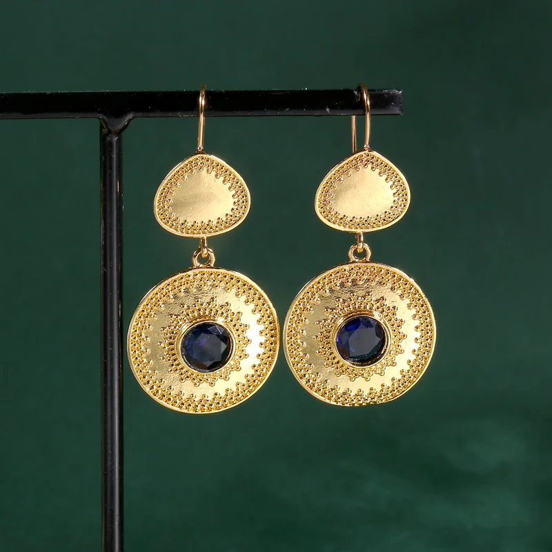 Vintage Women's Round Gold Hook Earrings, Simple Blue Crystal Punk Earrings, Party Fashion Coin Jewelry
Vintage Women's Round Gold Hook Earrings, Simple Blue Crystal Punk Earrings, Party Fashion Coin Jewelry