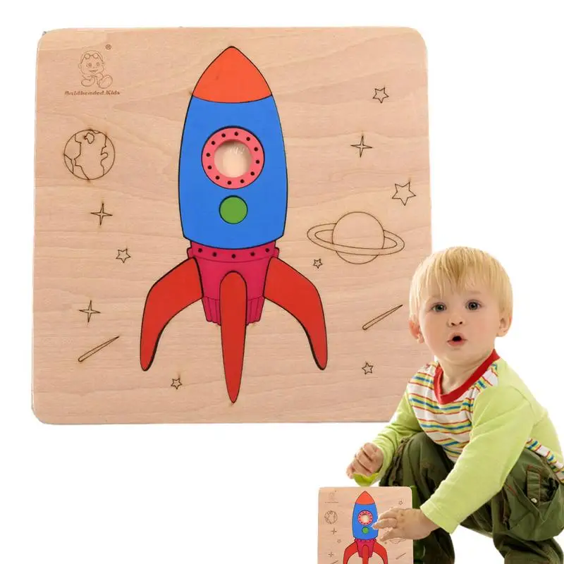 

Деревянные пазлы для малышей, пазлы-ракеты для раннего обучения, головоломка Монтессори для мелкой моторики