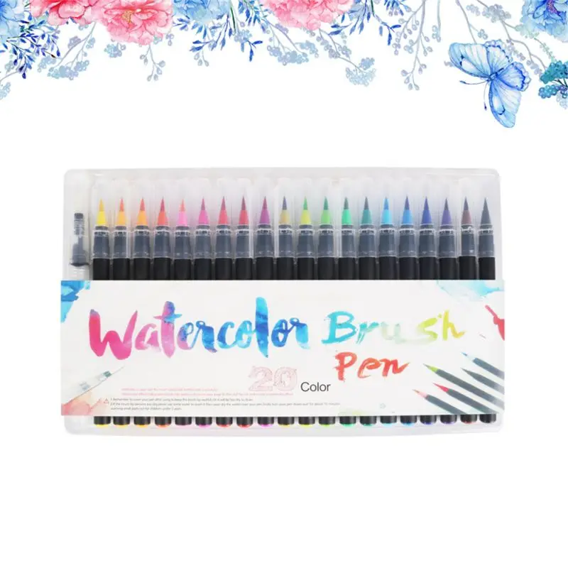 

Watercolor Paint Pens Brush Tip 20 Colors Markers Set for Calligraphy Scrapbook