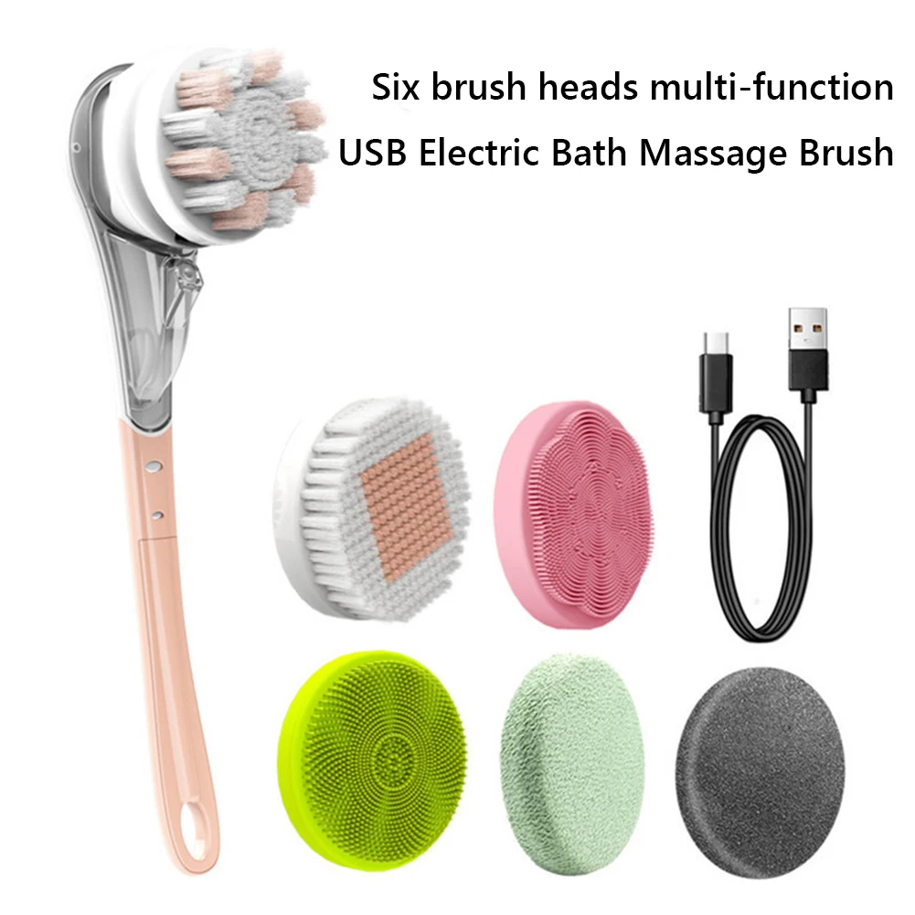 

Electric Bath Brush Waterproof Back Scrubber 3 Modes 10W USB Rechargeable Rotating Shower Brush Long Handle Body Skin Care Set