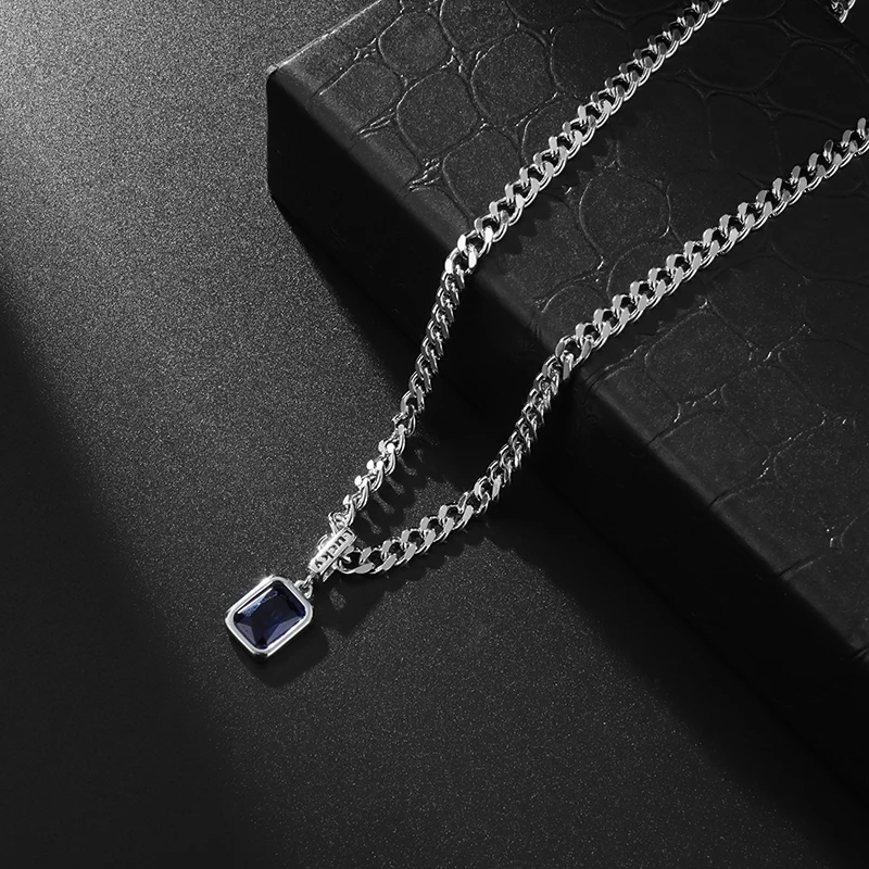 Fashion Silver Color Necklace Blue Zircon Pendant Necklace Women Cuban Chain Necklace Casual Party Jewelry Gift 
Fashion Silver Color Necklace Blue Zircon Pendant Necklace Women Cuban Chain Necklace Casual Party Jewelry Gift