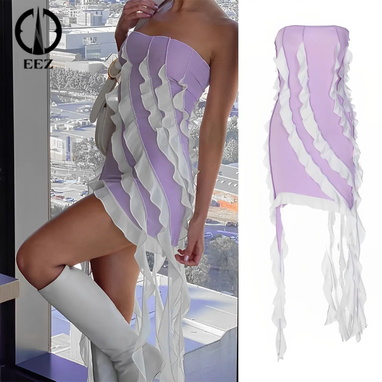 Strapless Purple Mini Dress Women Contrast Stitching Ruffles Tassels Dress Summer Sexy Waist Wrapping Slim Dress Clubwear Y2K
Strapless Purple Mini Dress Women Contrast Stitching Ruffles Tassels Dress Summer Sexy Waist Wrapping Slim Dress Clubwear Y2K