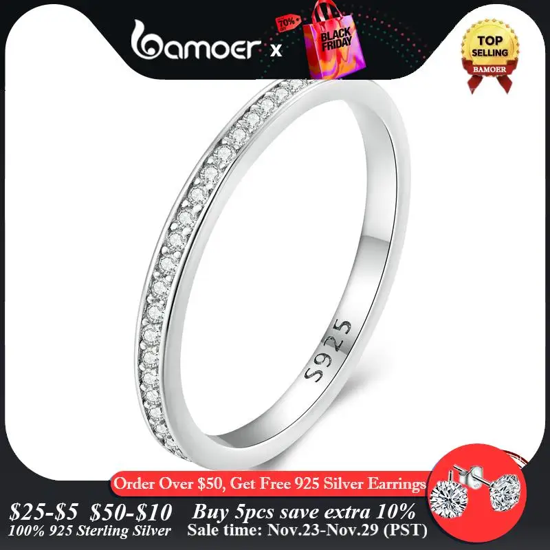 

BAMOER Moissanite Wedding Band 925 Sterling Silver Eternity Rings Platinum Plated Lab Created Diamond Stackable Ring for Women