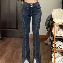 Vintage Jeans Women Autumn S-5XL Pockets High Elasticity American Style Simple Fashion All-match Elegant Streetwear Long Length
