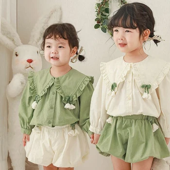 Girls knitted Cardigan Spring Autumn New Handmade Lily Of The Valley Girls Shirt Pants Overalls Skirt Pure Cotton Spring Outing