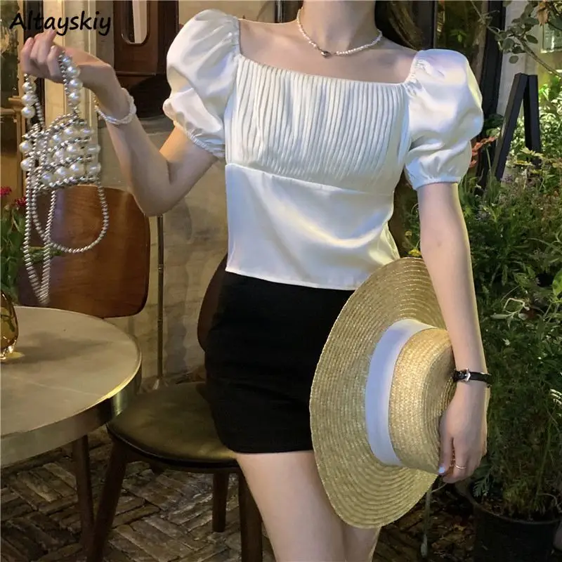 Solid Puff Sleeve Blouses Women All-match Loose French Style Simple Square Collar Temperament New Summer Ins Tender Tops Blusa 
Solid Puff Sleeve Blouses Women All-match Loose French Style Simple Square Collar Temperament New Summer Ins Tender Tops Blusa