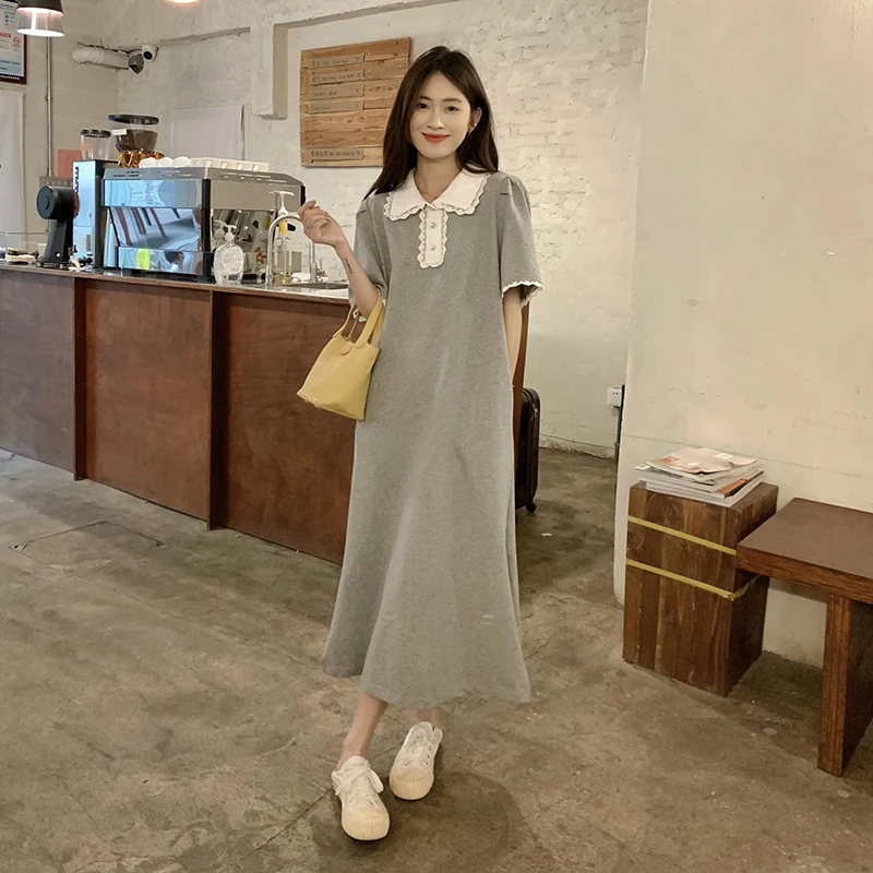Grey Dress Women Summer Short Sleeve Lace Trim Loose Casual Dress Womens Clothing
Grey Dress Women Summer Short Sleeve Lace Trim Loose Casual Dress Womens Clothing