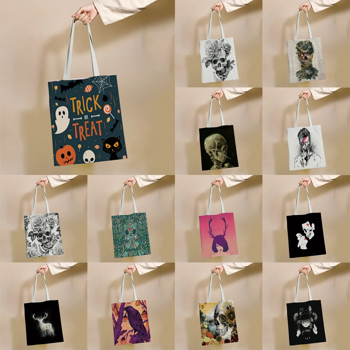 Halloween Skeleton and Witch Pattern Reusable Shopping Bag Canvas Tote Bags Printing Eco Bag Shopper Shoulder Bags
Halloween Skeleton and Witch Pattern Reusable Shopping Bag Canvas Tote Bags Printing Eco Bag Shopper Shoulder Bags