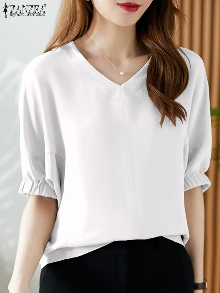 2023 ZANZEA Summer Korean Fashion Blouse Woman Half Sleeve Solid Tops Elegant OL Work Shirt Femininas Casual Elastic Cuff Shirts
2023 ZANZEA Summer Korean Fashion Blouse Woman Half Sleeve Solid Tops Elegant OL Work Shirt Femininas Casual Elastic Cuff Shirts