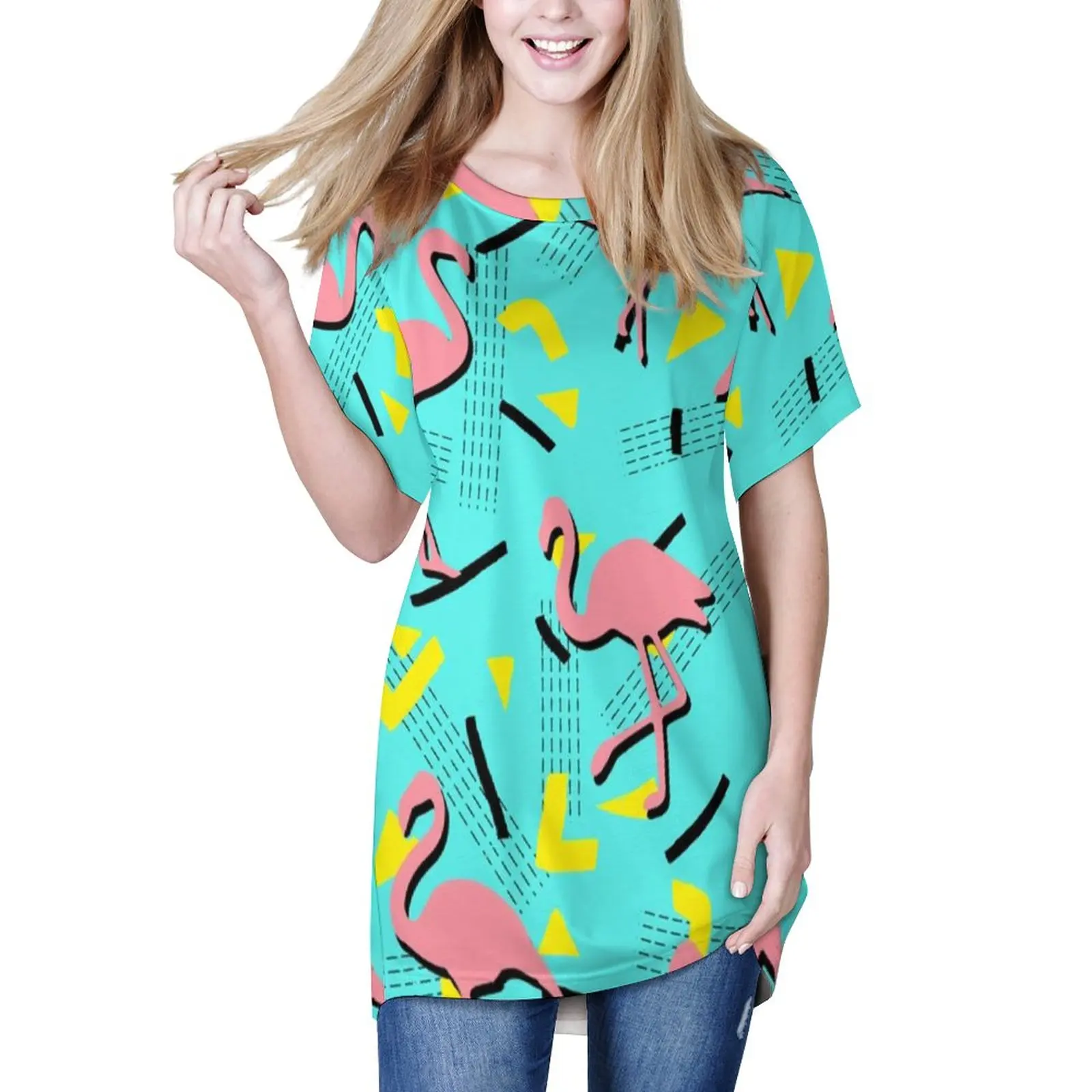 Retro Memphis T-Shirt Pink Flamingo Print Cute Loose T Shirts Short Sleeve Casual Tees Female Beach Print Big Size Tops 
Retro Memphis T-Shirt Pink Flamingo Print Cute Loose T Shirts Short Sleeve Casual Tees Female Beach Print Big Size Tops