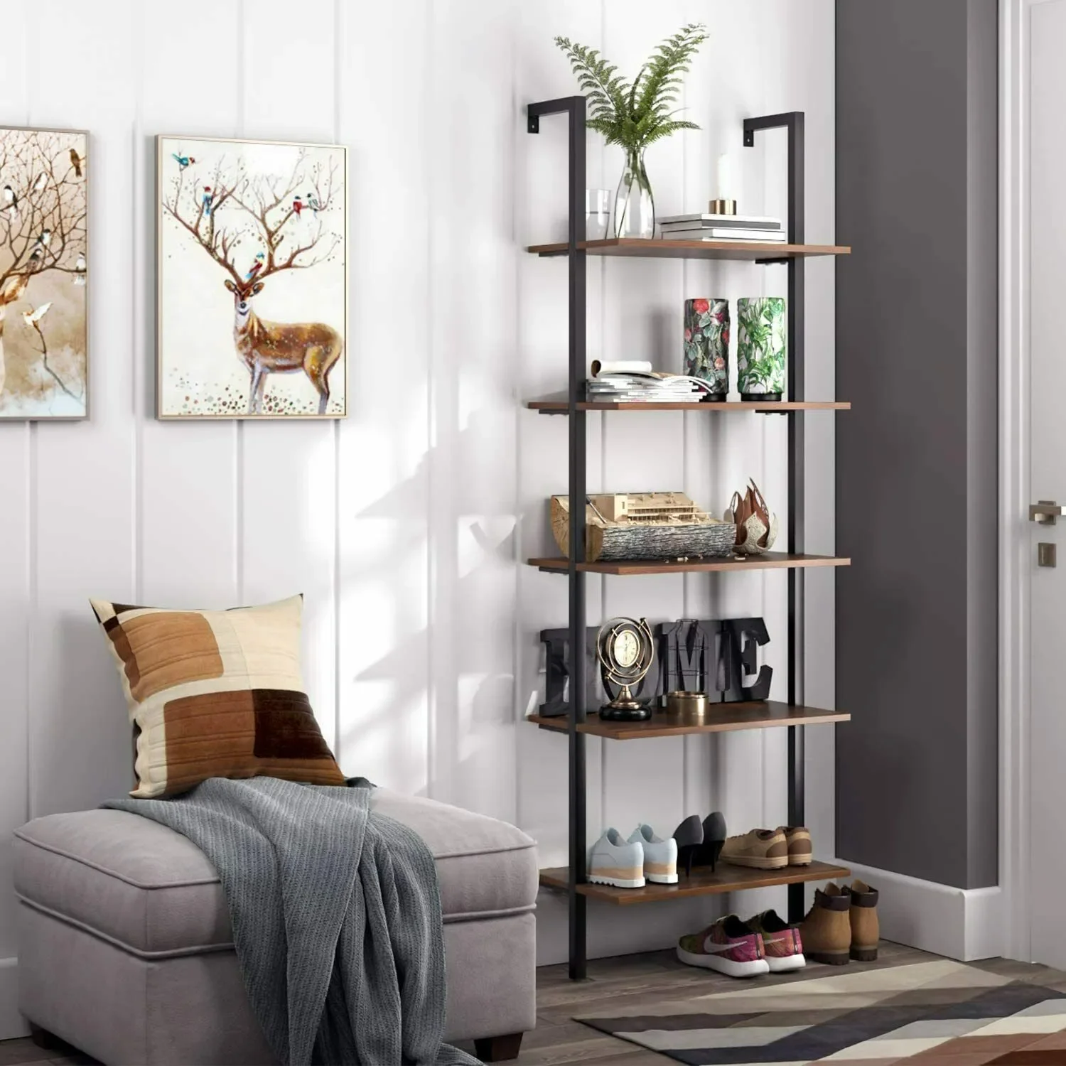 Industry Ladder Shelving Unit 5 Tier Display Stand Book Shelf Wall Rack Storage Wood & Metal Frame
Industry Ladder Shelving Unit 5 Tier Display Stand Book Shelf Wall Rack Storage Wood & Metal Frame