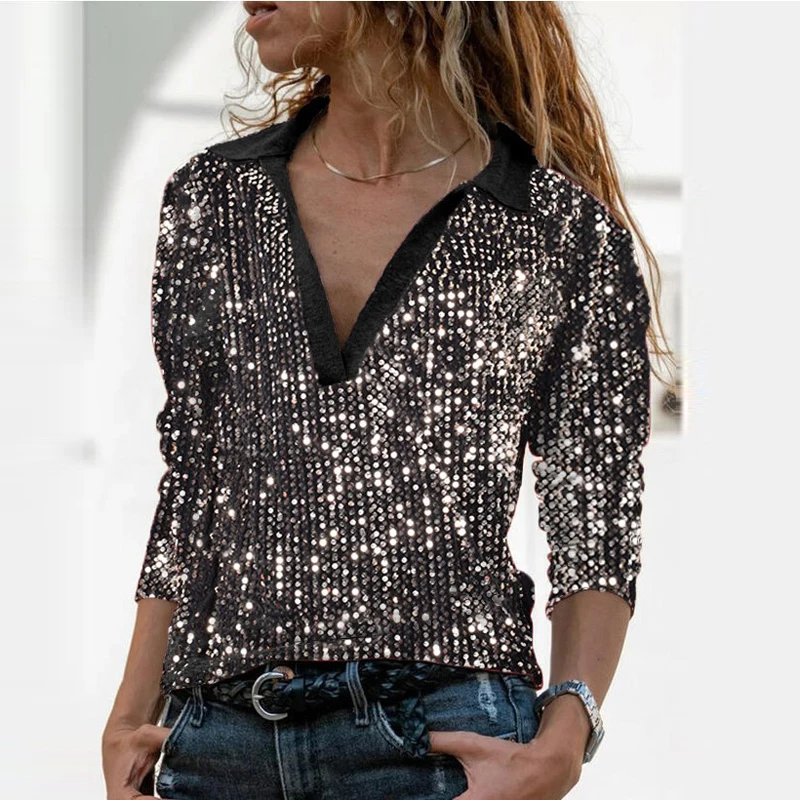 Vintage Solid Women Blouse Spring Long-sleeved Fashion Turn-down Collar Sequinis Ladies Office Shirts Casual Loose Pullover Tops
Vintage Solid Women Blouse Spring Long-sleeved Fashion Turn-down Collar Sequinis Ladies Office Shirts Casual Loose Pullover Tops