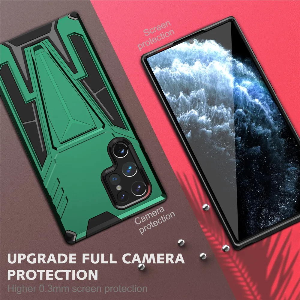 For S22Ultra S22Plus S22+ Coque Funda For Samsung Galaxy S22 S22 Plus S22 Ultra Case Shockproof With Stand Armor Silicone Cover 
For S22Ultra S22Plus S22+ Coque Funda For Samsung Galaxy S22 S22 Plus S22 Ultra Case Shockproof With Stand Armor Silicone Cover