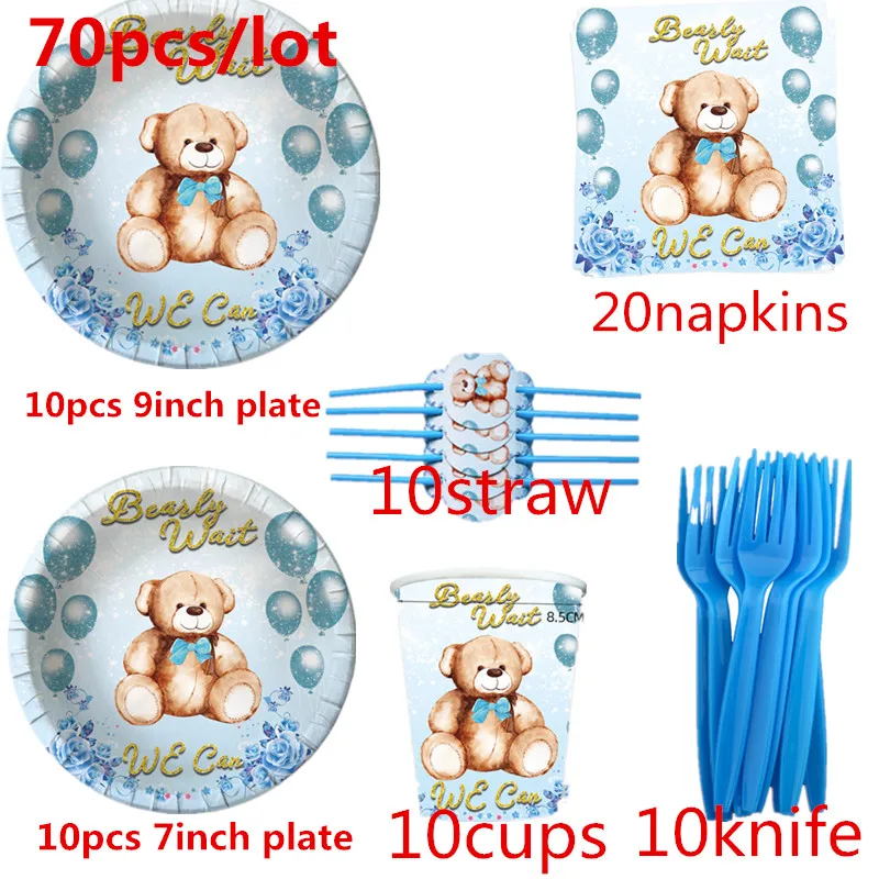 70Pcs 1 Set Cute Teddy Bear Disposable Tableware Set Blue Napkin Plate Cup Happy 1st Birthday Party Decor Kids Baby Shower
70Pcs 1 Set Cute Teddy Bear Disposable Tableware Set Blue Napkin Plate Cup Happy 1st Birthday Party Decor Kids Baby Shower