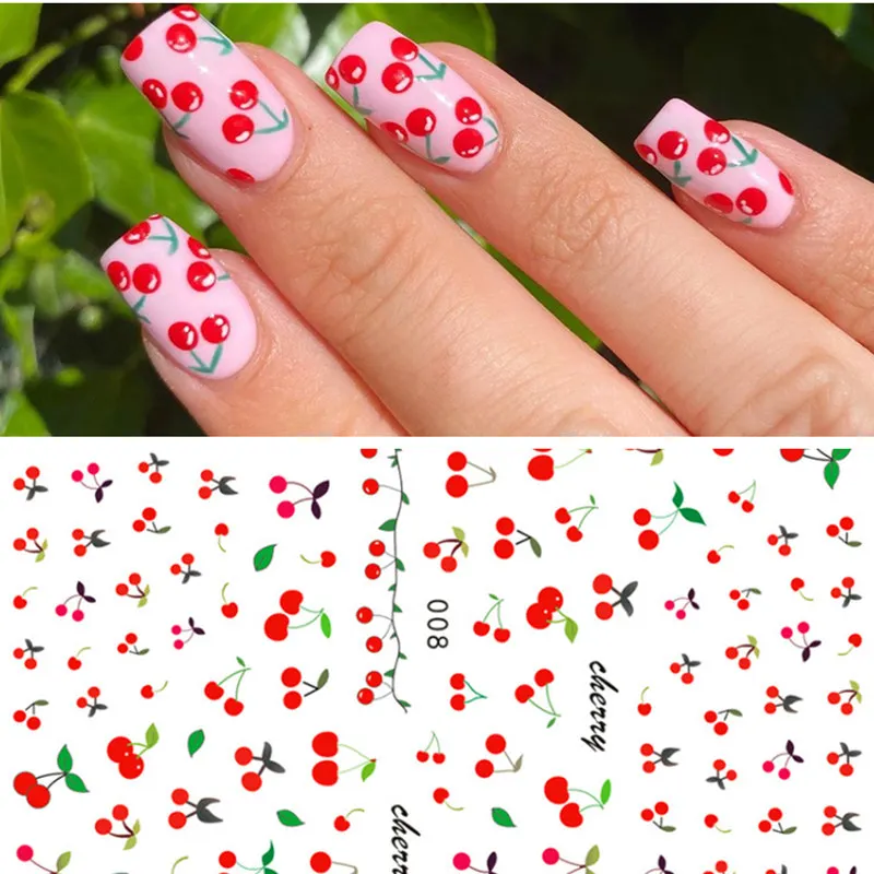 

1pc 3D Cherry Nails Sticker for Summer Lemon Peach Strawberry Self Adhesive Nail Art Transfer Decals Fruit Nail Slider Sticker#N