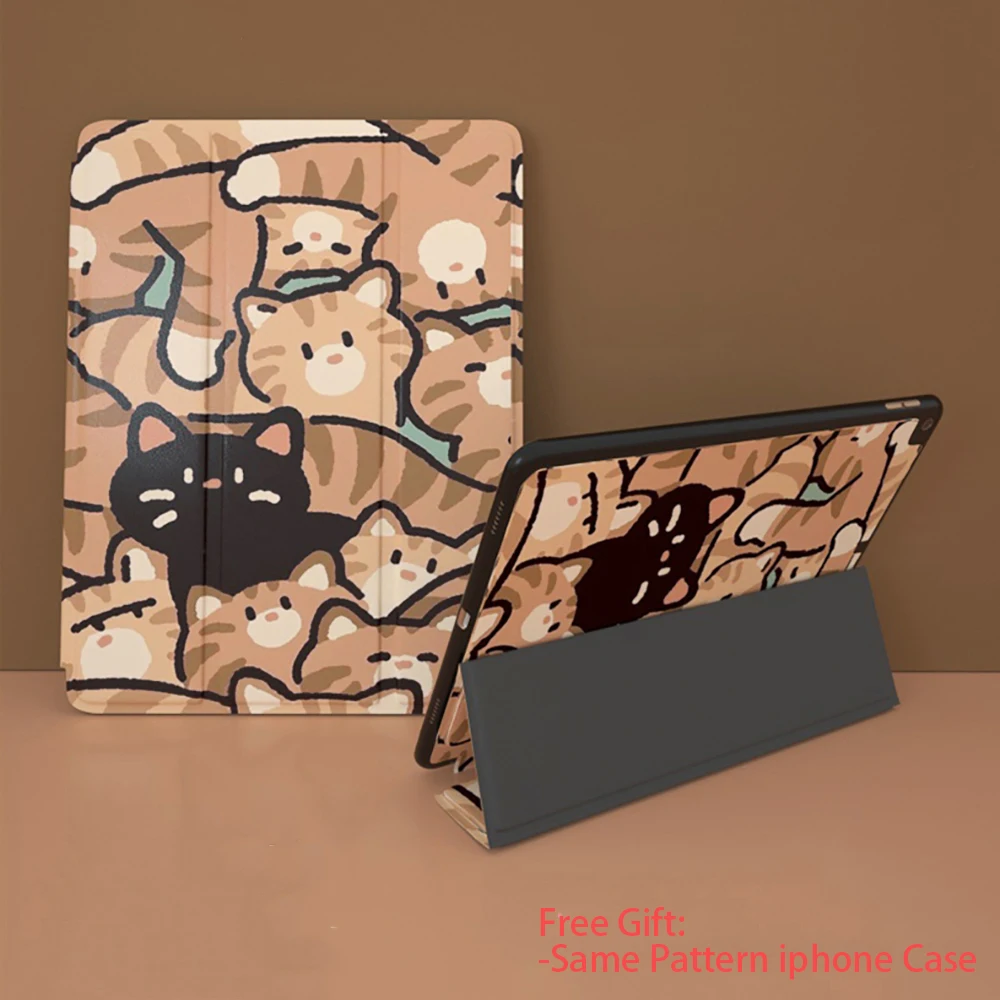Чехол с милым котом для Apple iPad 10 2 дюйма 2021 2020 2019 Mini 6 8 3 Air 4 5 10.9 ipad Pro 11 складной