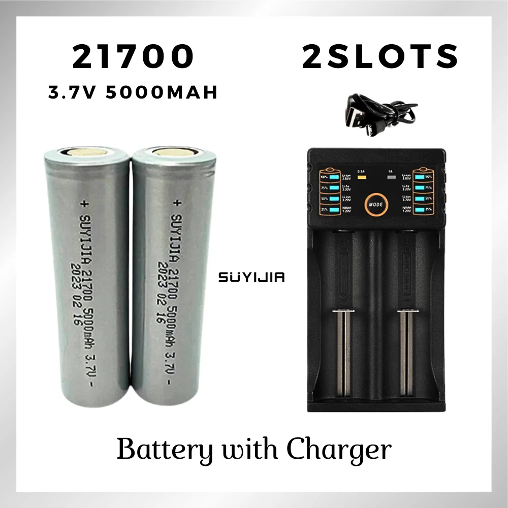 2Pcs 21700 3.7V 5000mAh Lithium-ion Rechargeable Battery 35A High Current Internal Resistance10-15mohm with 2Slots Smart Charger
2Pcs 21700 3.7V 5000mAh Lithium-ion Rechargeable Battery 35A High Current Internal Resistance10-15mohm with 2Slots Smart Charger