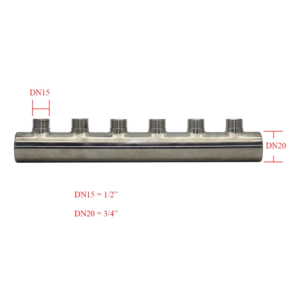3/4*1/2 Stainless steel Water Distribution Manifold for Underfloor Heating System(2-12 port) One end open one end closed
3/4*1/2 Stainless steel Water Distribution Manifold for Underfloor Heating System(2-12 port) One end open one end closed
