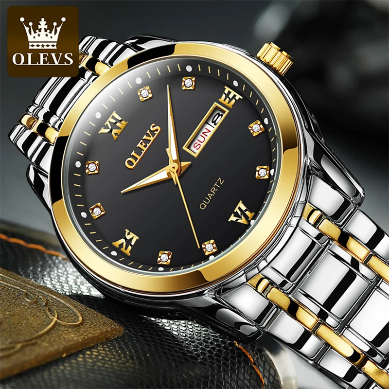 

OLEVS 8691 Top Brand Dual Calendar High Quality Fashion Watch For Men's Quartz Waterproof Stainless Steel Strap Men Wristwatches