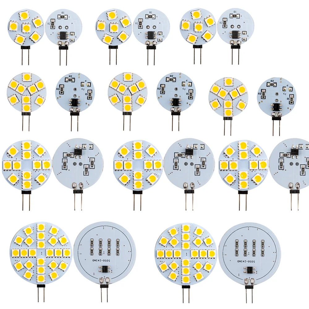 

10Pcs G4 LED Bulbs DC 12V 5050 SMD 1.2W 2.4W 5W 120 Degree bi-pin Cold Warm White Halogen Replacement Lamp