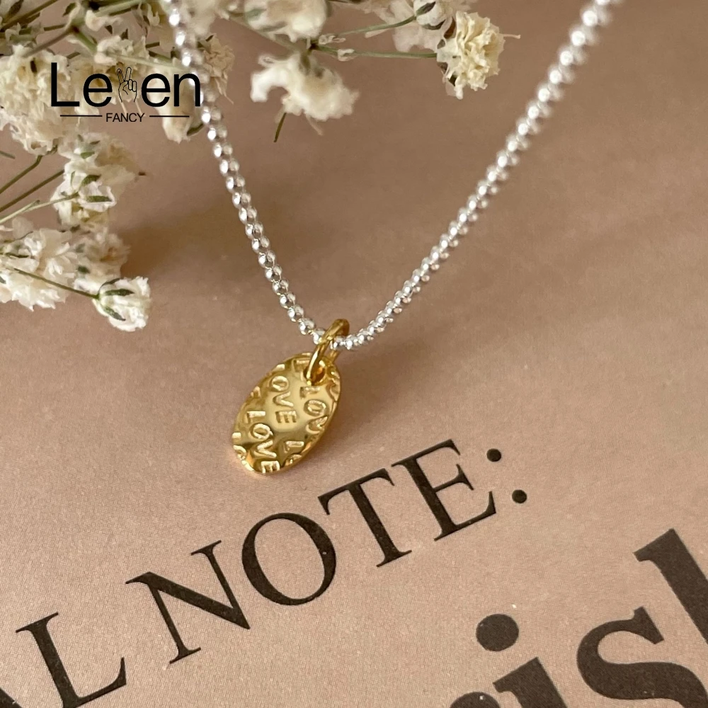 Womens 925 Sterling Silver Ball Bead Chain Love Engraved 18k Gold Oval Shape Pendant Necklace Simple Geometric Design Jewelry
Womens 925 Sterling Silver Ball Bead Chain Love Engraved 18k Gold Oval Shape Pendant Necklace Simple Geometric Design Jewelry