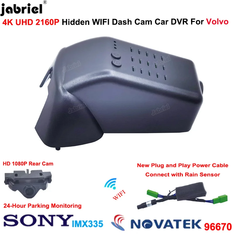 

Jabriel Plug and Play UHD 2160P 4K Wifi Video Recorder 24H Parking Monitoring Car DVR Dash Cam Camera for Volvo S60 2022 2023