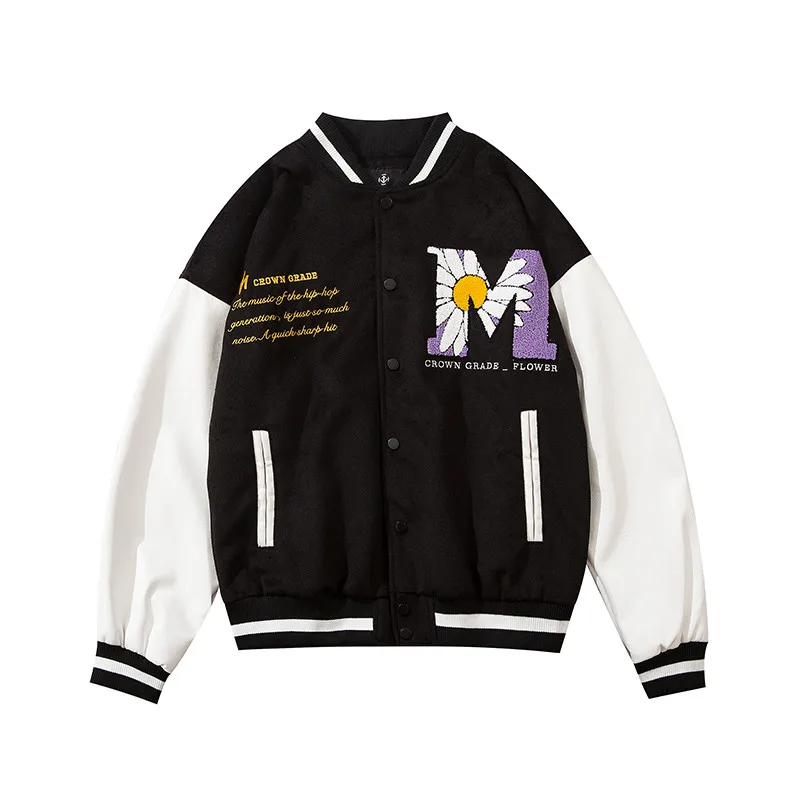 2020 Hip Hop Baseball Jacket Coat Suede Daisy Bee Towel Embroidery Streetwear Harajuku Sports Outwear Casual Patchwork Jacket
2020 Hip Hop Baseball Jacket Coat Suede Daisy Bee Towel Embroidery Streetwear Harajuku Sports Outwear Casual Patchwork Jacket