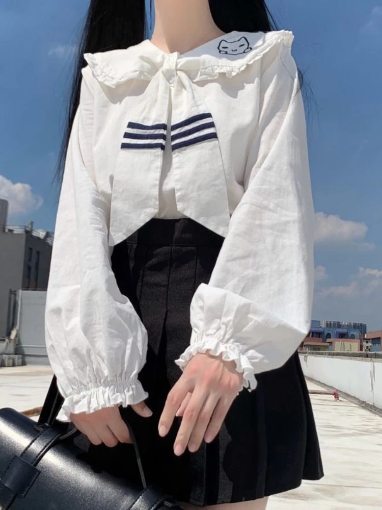 Рубашка HOUZHOU Kawaii Lolita Женская милая блузка с длинным рукавом в стиле преппи белая шикарная Женская
Рубашка HOUZHOU Kawaii Lolita Женская милая блузка с длинным рукавом в стиле преппи белая шикарная Женская