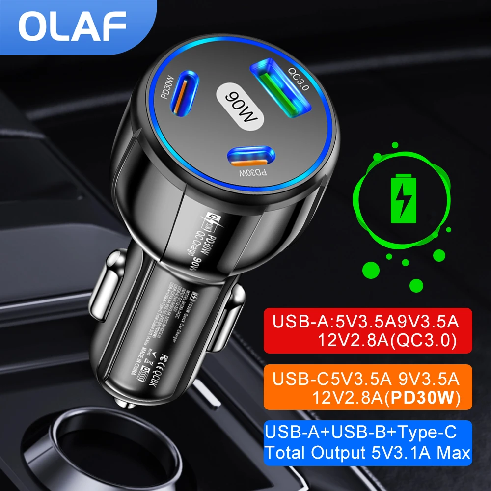 Olaf 3 Ports Car Charger 90W PD USB Fast Charging Mobile Phone in Car Charge Cigarette Lighter Adapter Type C Car Phone Chargers
Olaf 3 Ports Car Charger 90W PD USB Fast Charging Mobile Phone in Car Charge Cigarette Lighter Adapter Type C Car Phone Chargers