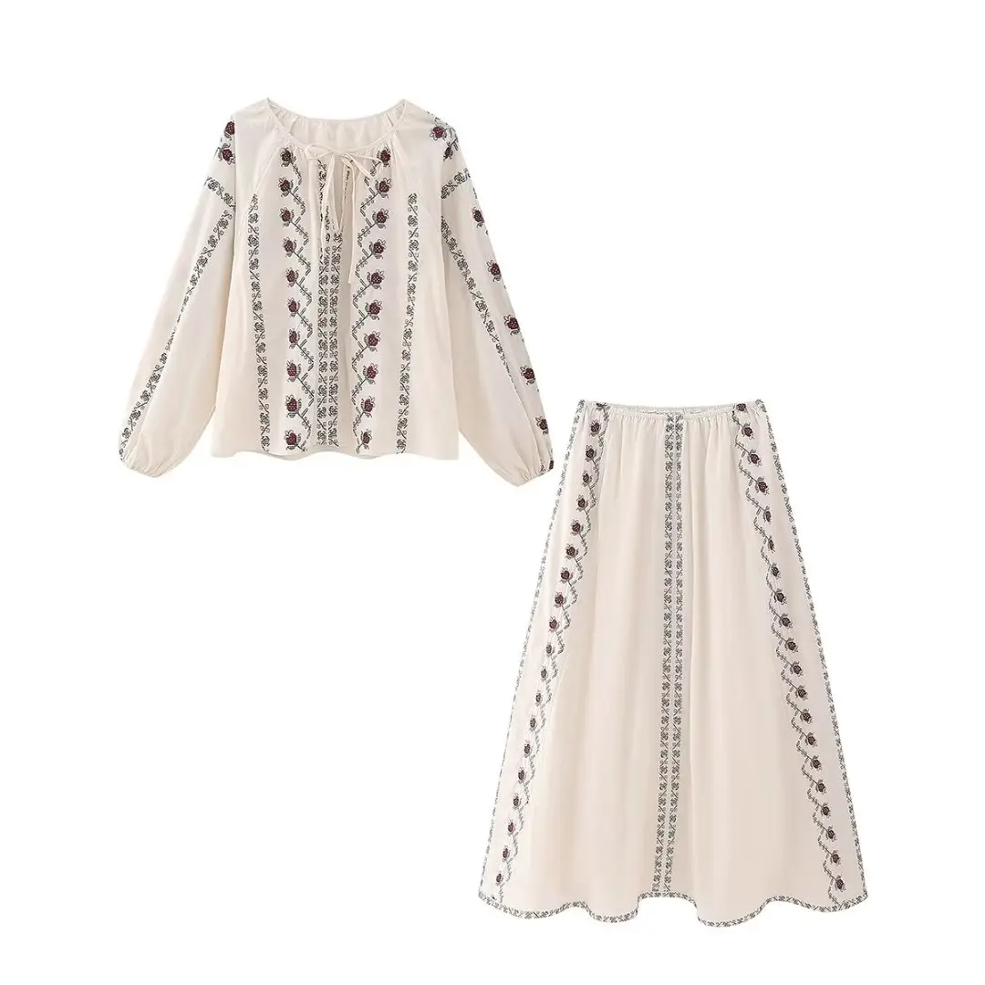 Set Women 2 Pieces 2023 New Fashion Embroidery Decoration Is Loose Blouses Vintage Embroidered Long Skirt Female Shirts Chic To
Set Women 2 Pieces 2023 New Fashion Embroidery Decoration Is Loose Blouses Vintage Embroidered Long Skirt Female Shirts Chic To