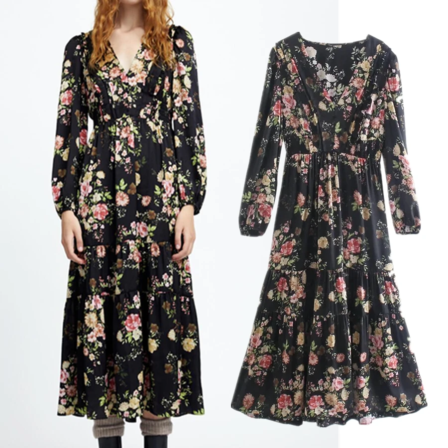 Elmsk England Style Retro Silk Floral Printed V-neck Midi Dress Women Party Dress Fashion Elegant Winter Dress Women Vestidos 
Elmsk England Style Retro Silk Floral Printed V-neck Midi Dress Women Party Dress Fashion Elegant Winter Dress Women Vestidos