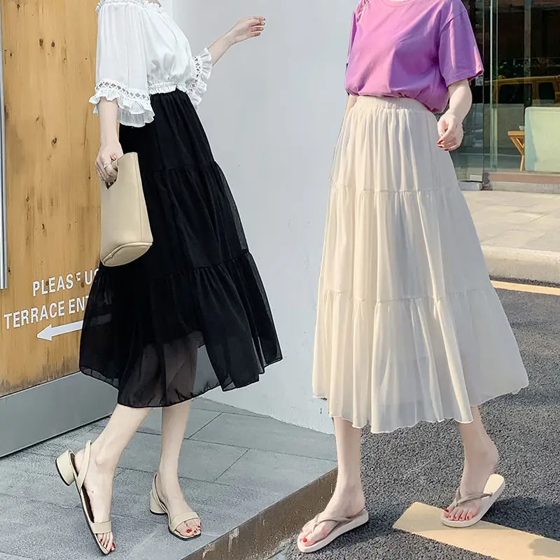 Summer Korean Vintage Solid Folds Chiffon Boho Skirt High Waist Elastic Elegant Chic A-Line Mini Skirts Long Skirt for Student
Summer Korean Vintage Solid Folds Chiffon Boho Skirt High Waist Elastic Elegant Chic A-Line Mini Skirts Long Skirt for Student