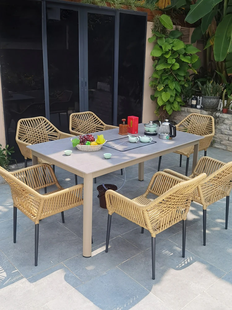 Nordic outdoor leisure simple dining table and chair set garden rock board waterproof sunscreen Patio Furniture
Nordic outdoor leisure simple dining table and chair set garden rock board waterproof sunscreen Patio Furniture