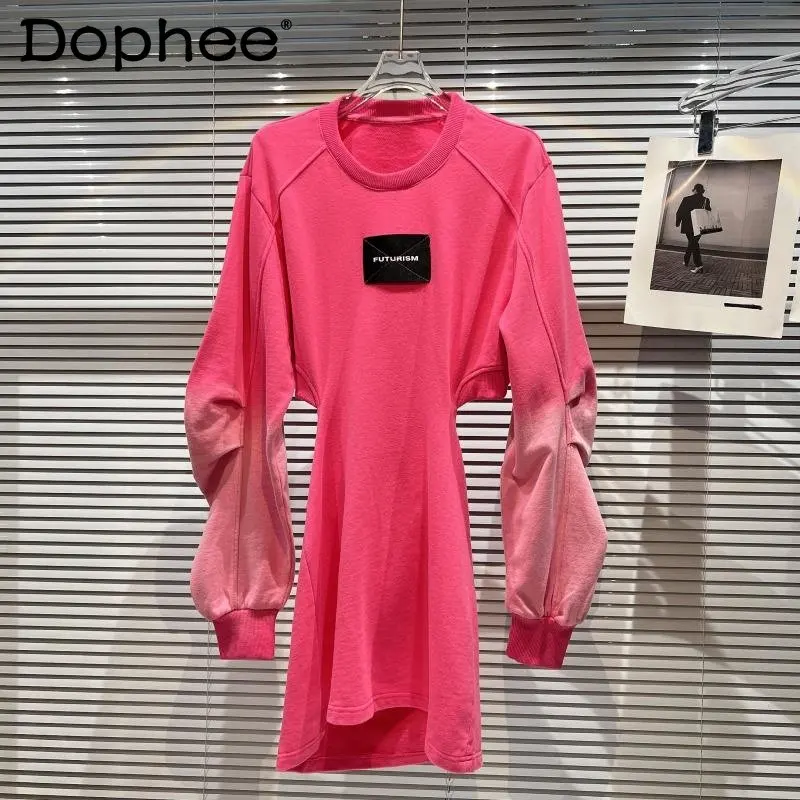 2022 Autumn Long Lantern Sleeve Round Neck Letters Patchwork Embroidery Rose Pink Hollow Out Waist Short Dress
2022 Autumn Long Lantern Sleeve Round Neck Letters Patchwork Embroidery Rose Pink Hollow Out Waist Short Dress
