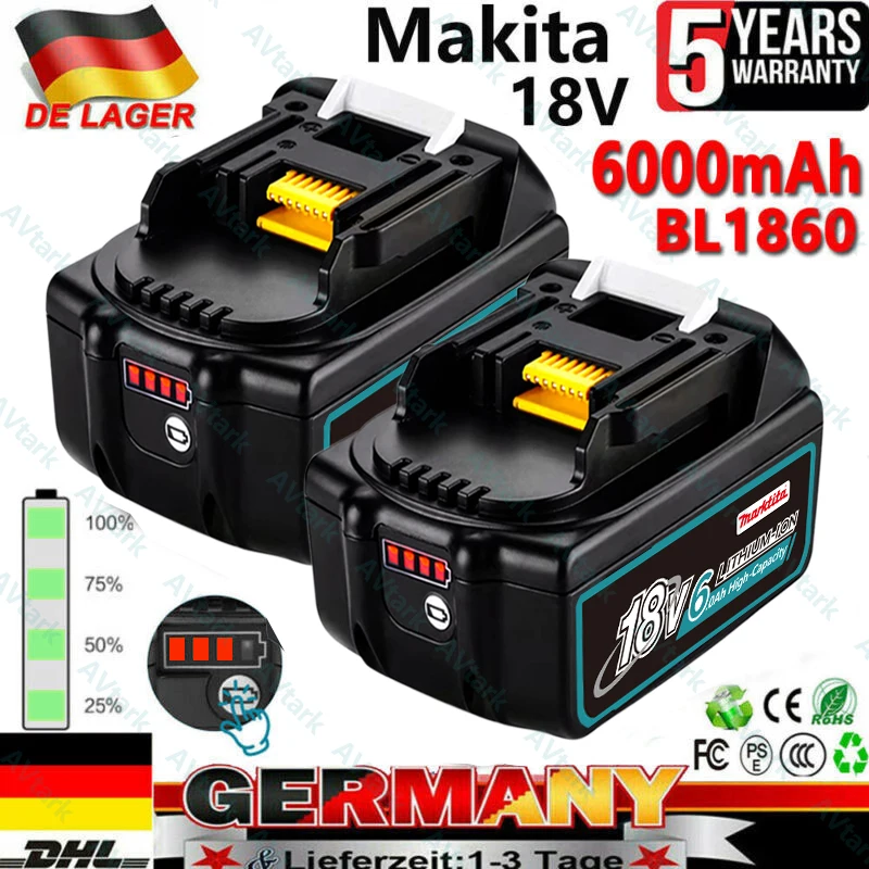 Makita 18V Battery 9Ah Rechargeable Battery 18650 Lithium-ion Cell Suitable For Makita Power Tool BL1860 BL1830 BL1850 LXT400
Makita 18V Battery 9Ah Rechargeable Battery 18650 Lithium-ion Cell Suitable For Makita Power Tool BL1860 BL1830 BL1850 LXT400