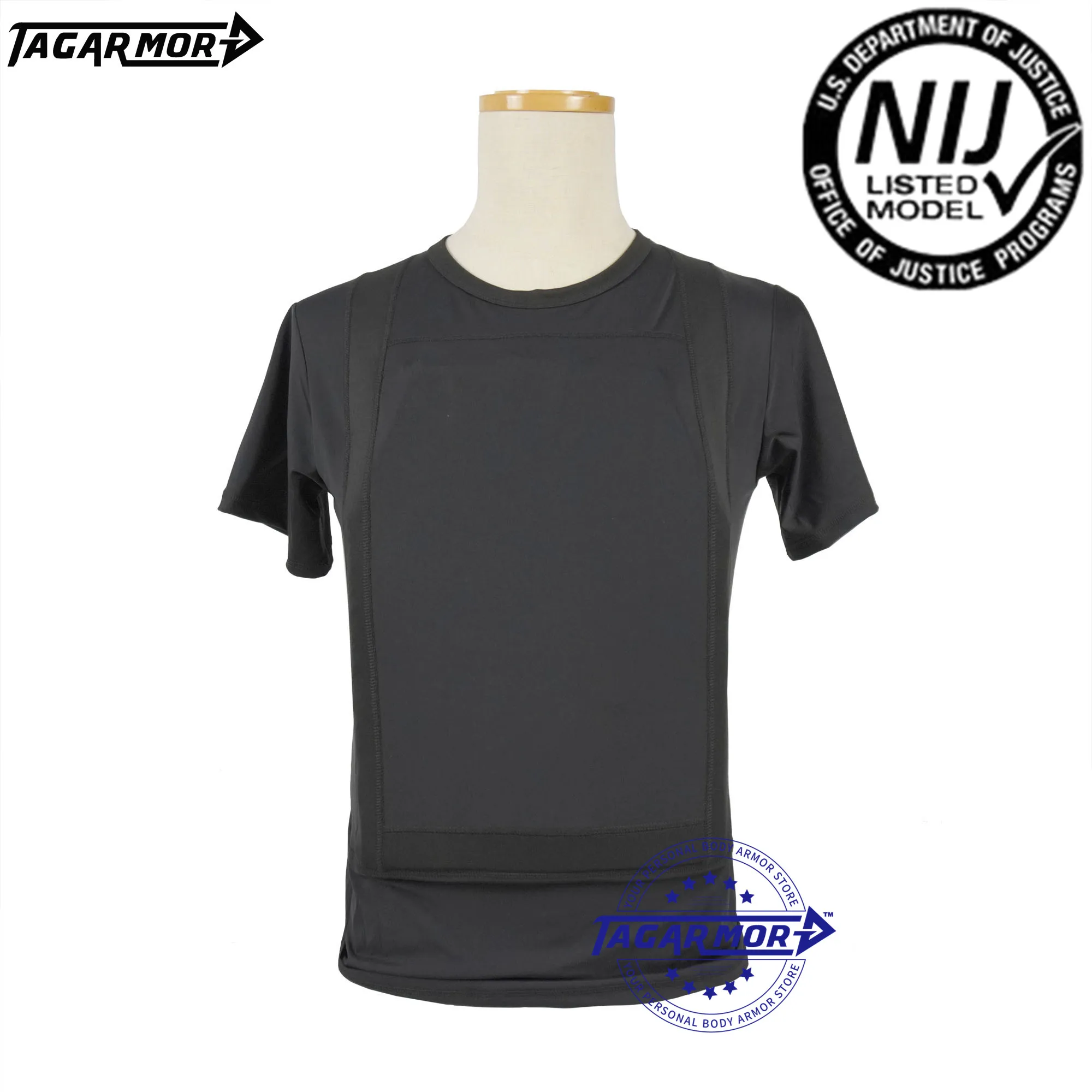 

Lightweight Concealed NIJ 0101.06 IIIA Short Sleeve Bulletproof T-shirt 9mm Para FMJ & .44 Mag. JHP Body Armor Bulletproof Vest