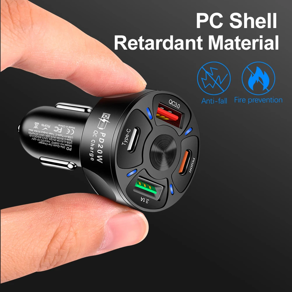 Car Charger 4 USB Ports Fast Charging 20W PD 3.1A Fast Charger Car Lighter Charging Adapter for iPhone Samsung Huawei Xiaomi
Car Charger 4 USB Ports Fast Charging 20W PD 3.1A Fast Charger Car Lighter Charging Adapter for iPhone Samsung Huawei Xiaomi