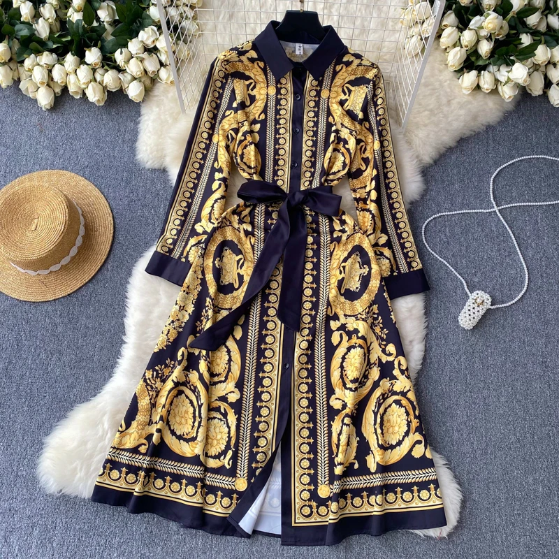 Clothland Women Elegant Print Shirt Dress Long Sleeve Single Breasted Sashes A Line Retro Midi Dresses Vestido QC370
Clothland Women Elegant Print Shirt Dress Long Sleeve Single Breasted Sashes A Line Retro Midi Dresses Vestido QC370