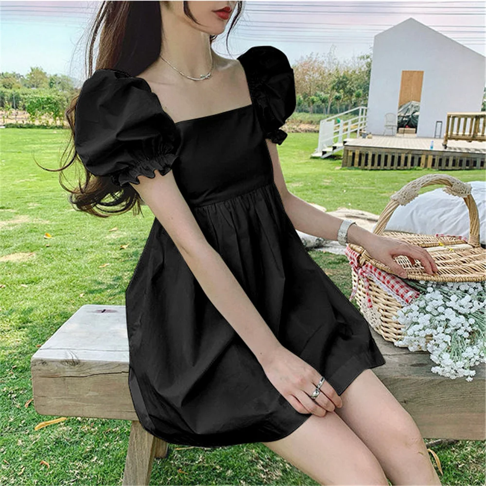 2022 Women Summer Simple Style Black White Puff Short Sleeve Dress Kawaii Fairy Loose Solid Color Backless Bow-Tie Mini Dress
2022 Women Summer Simple Style Black White Puff Short Sleeve Dress Kawaii Fairy Loose Solid Color Backless Bow-Tie Mini Dress