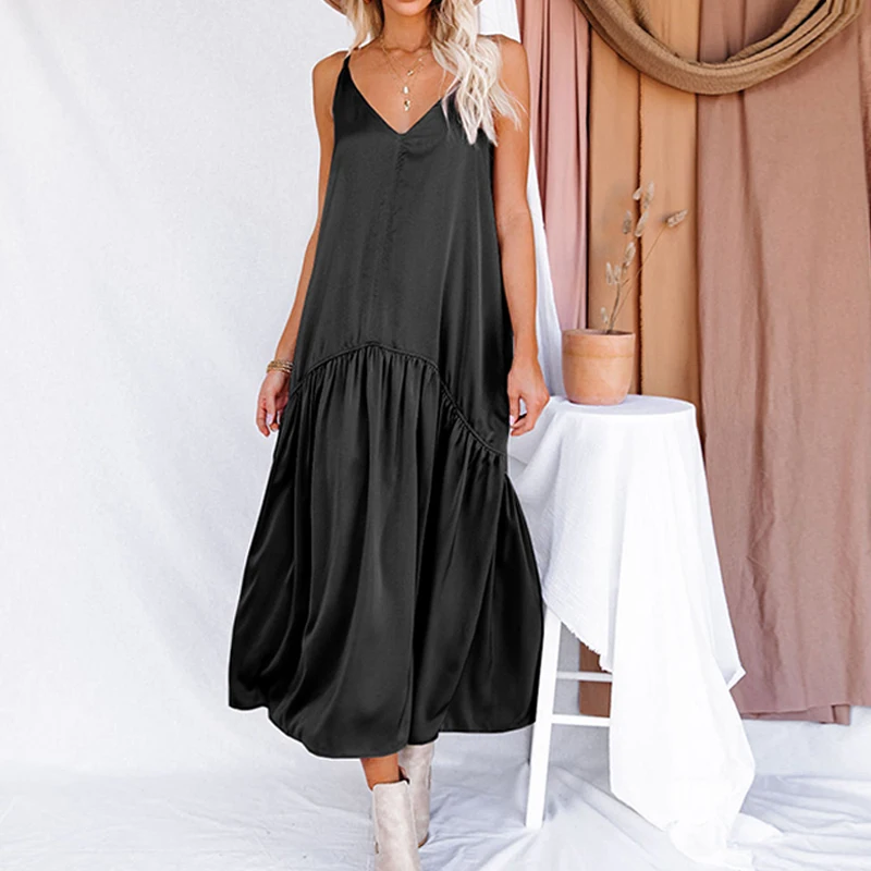 Lady Oversized V-Neck Party Dress Fashion Loose Sling Stitching Pleat Maxi Dress Summer Women Sleeveless Satin Boho Beach Dress
Lady Oversized V-Neck Party Dress Fashion Loose Sling Stitching Pleat Maxi Dress Summer Women Sleeveless Satin Boho Beach Dress