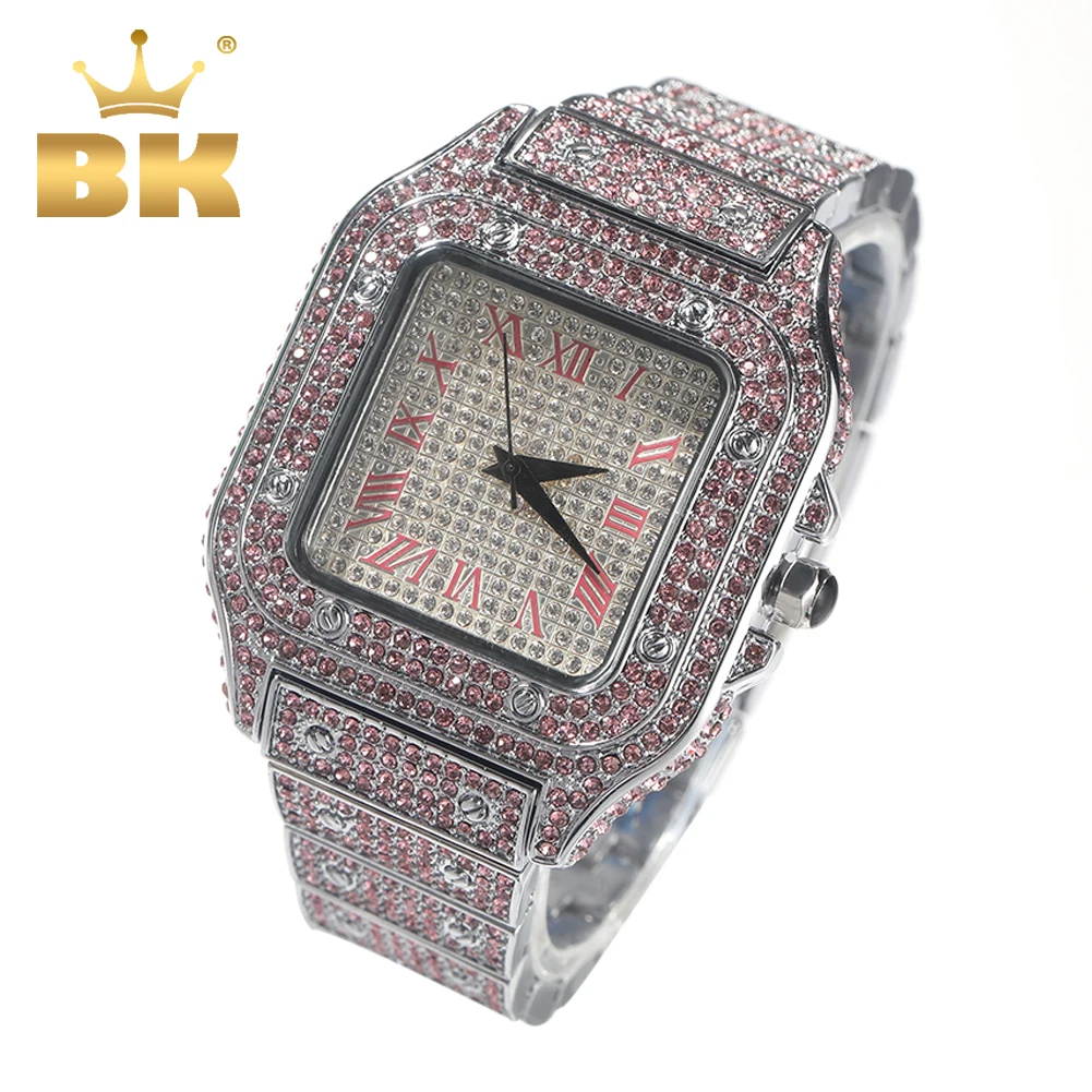 THE BLING KING Men Women's Watch Square Dail Iced Out Pink Blue Diamond Quartz Luxury Wrist Watch Roman Clock Relogio Masculino
THE BLING KING Men Women's Watch Square Dail Iced Out Pink Blue Diamond Quartz Luxury Wrist Watch Roman Clock Relogio Masculino