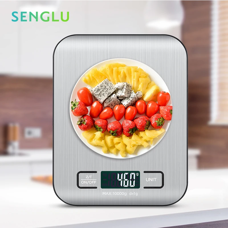 

10Kg/1g Kitchen Scale Stainless Steel Weighing For Food Diet Postal Balance Measuring LCD Precision Electronic Scales