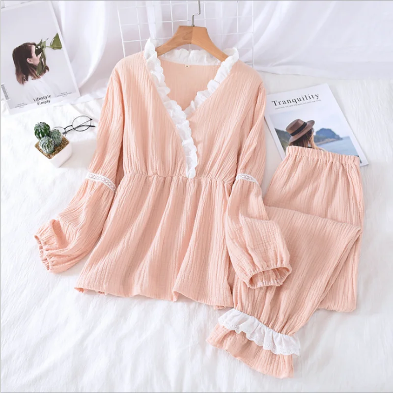 Autumn Lace Elegant Pure Color Cotton 2022 Pajamas Women Cotton Sweet Palace Style Pajamas Set Home Clothes
Autumn Lace Elegant Pure Color Cotton 2022 Pajamas Women Cotton Sweet Palace Style Pajamas Set Home Clothes