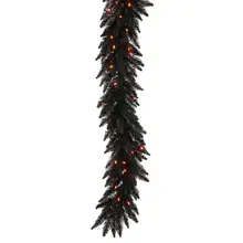 Vickerman 9 Black Fir Artificial Christmas Garland, Orange Dura-lit Incandescent Mini Lights