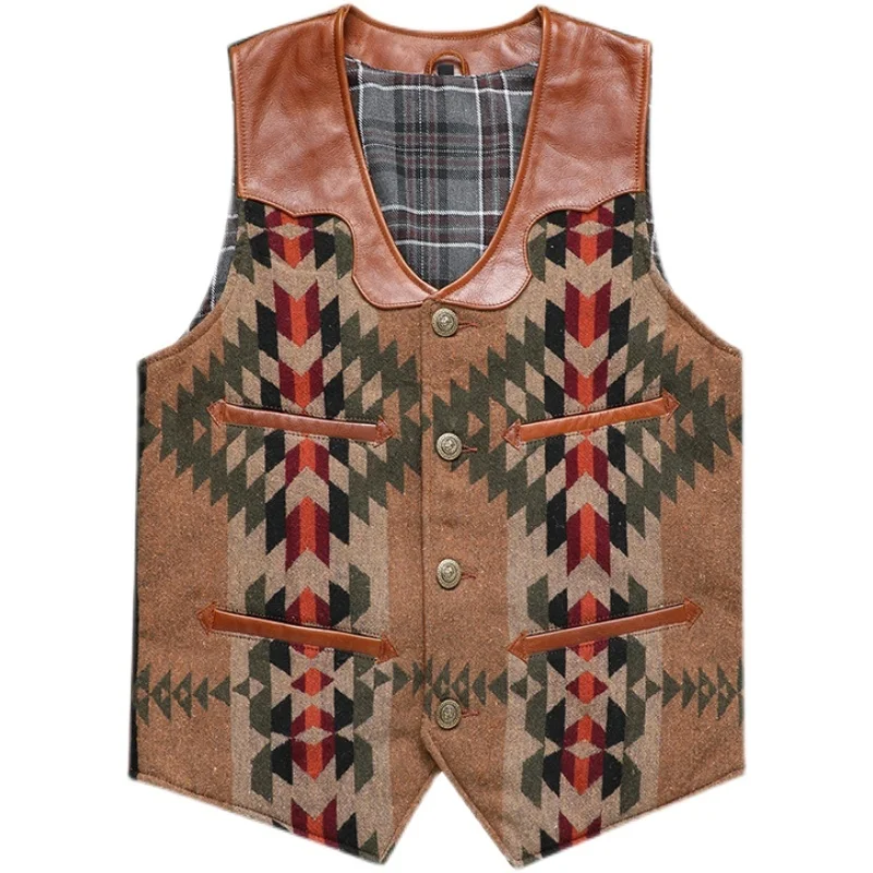 Genuine Leather Jacket Mens Vintage New Oil Wax Cowhide Leather Vest Stitching Wool Short Western Cowboy Vest Casual Autumn Tide
Genuine Leather Jacket Mens Vintage New Oil Wax Cowhide Leather Vest Stitching Wool Short Western Cowboy Vest Casual Autumn Tide