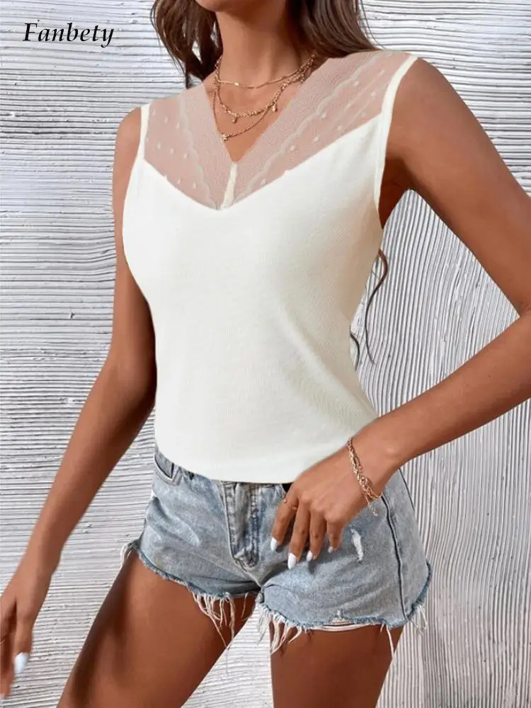Sexy Mesh Lace Patchwork Slim Sleeveless Blouses Women Summer Casual Solid V-Neck Tank Tops Female 2022 New Fashion Shirt Blouse
Sexy Mesh Lace Patchwork Slim Sleeveless Blouses Women Summer Casual Solid V-Neck Tank Tops Female 2022 New Fashion Shirt Blouse