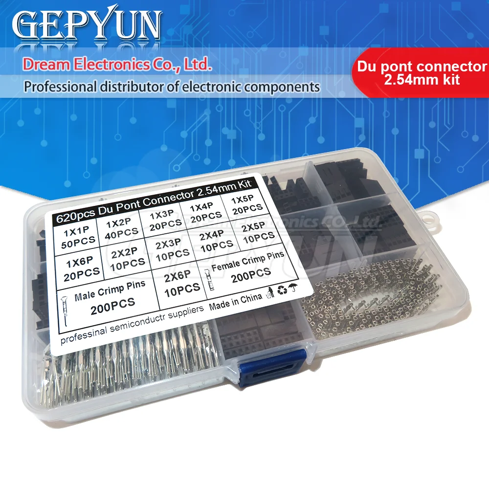 620pcs Dupont Connector 2.54mm, Dupont Cable Jumper Wire Pin Header Housing Kit Male Crimp Pins+Female Pin Terminal Connector
620pcs Dupont Connector 2.54mm, Dupont Cable Jumper Wire Pin Header Housing Kit Male Crimp Pins+Female Pin Terminal Connector