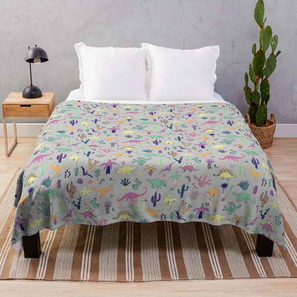 

Dinosaur Desert - peach, mint and navy - fun pattern by Cecca Designs Throw Blanket