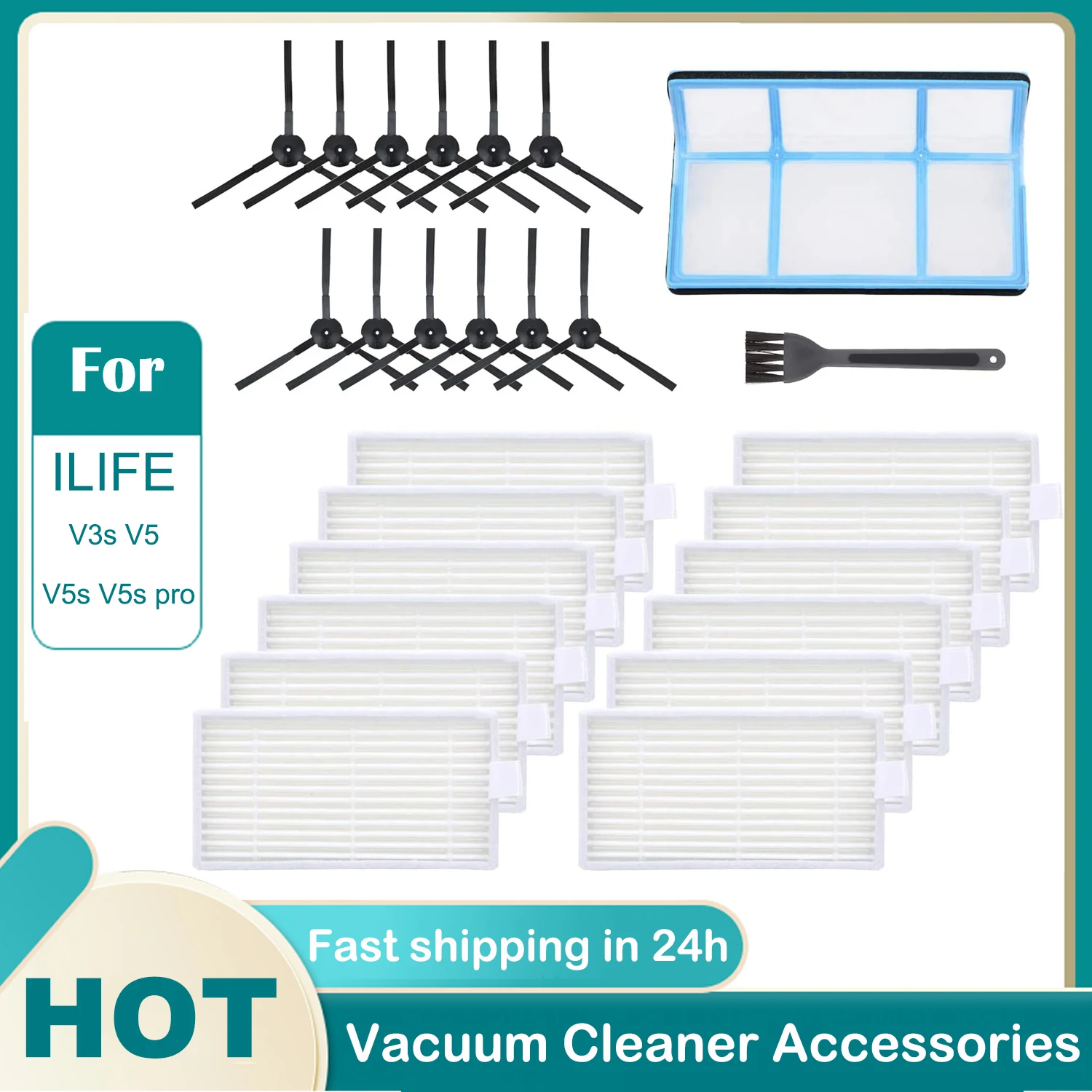 Replacement Parts for ILIFE V3 V3s V5 V5s Pro Robotic Vacuum Cleaner, Includes Primary Filter & Side Brushes & Hepa Filters
Replacement Parts for ILIFE V3 V3s V5 V5s Pro Robotic Vacuum Cleaner, Includes Primary Filter & Side Brushes & Hepa Filters